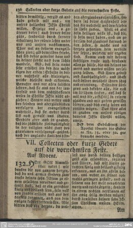 VII. Collecten oder kurze Gebete auf die vornehmsten Feste