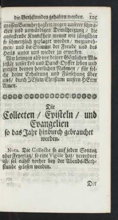 Die Collecten/ Episteln/ und Evangelien so das Jahr hindurch gebrauchet werden.