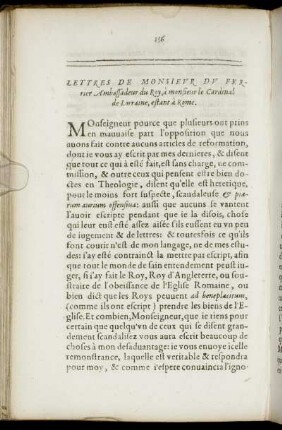 Lettres De Monsieur Du Ferrier Ambassadeur du Roy, à monsieur le Cardinal de Lorraine, estant à Rome