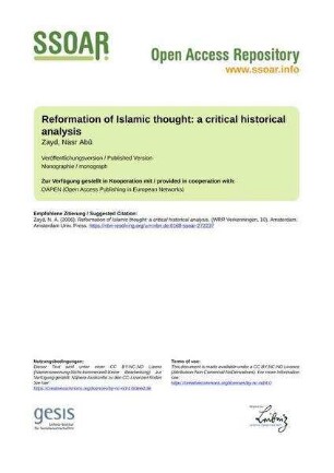 Reformation of Islamic thought: a critical historical analysis