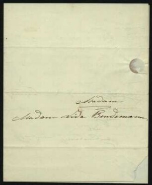 Brief von Clara Schumann an Lida Bendemann : Brief von Clara Schumann an Lida Bendemann Brief vor 1854. (Asresse Seite 4) Dresden: SLUB Mscr.Dresd.s.1249