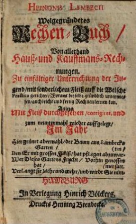 Wolgegründetes Rechen-Buch ...
