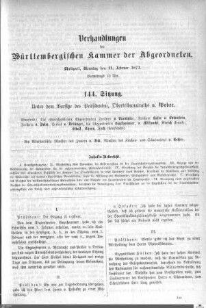 144. Sitzung, Stuttgart, 11.2.1873