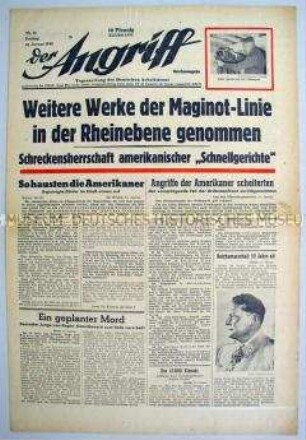 Tageszeitung "Der Angriff" zu den Kämpfen an der Westfront und zum Geburtstag von Göring