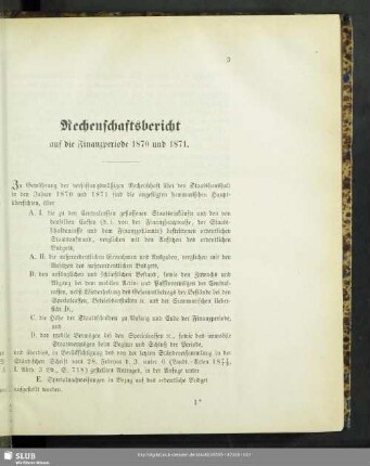 Rechenschaftsbericht auf die Finanzperiode 1870 und 1871