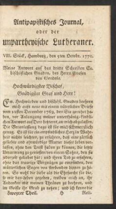 VIII. Stück, Hamburg, den 5ten Octobr. 1770