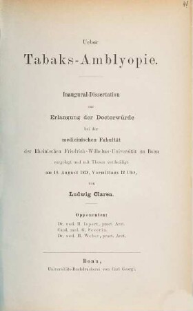 Über Tabaks-Amblyopie : Inaugural-Dissertation