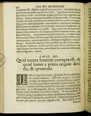 Caput XVI. Quod natura hominis corrupta est, & quod homo a prima origine decidit, & quomodo.