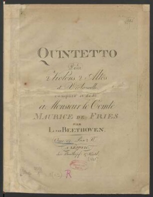 Quintetto Pour 2 Violons, 2 Altos et Violoncelle Oeuv. 29