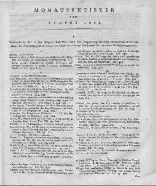 Monatsregister vom August 1832