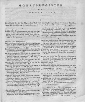 Monatsregister vom August 1832