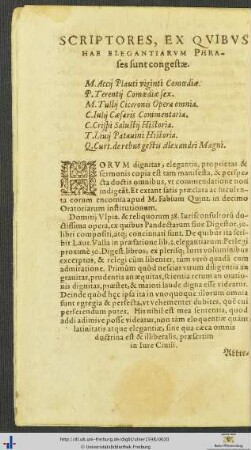Scriptores, Ex Quibus Hae Elegantiarum Phrases sunt congestæ
