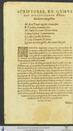 Scriptores, Ex Quibus Hae Elegantiarum Phrases sunt congestæ