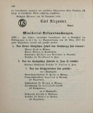 100. Ministerial-Bekanntmachung, das Ergebniß der Wahlen zur fünften ordentlichen Landessynode betreffend