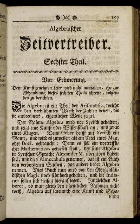 Arithmetischer Zeitvertreiber. Sechster Theil.