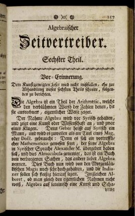 Arithmetischer Zeitvertreiber. Sechster Theil.