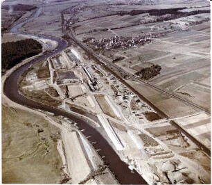 Staustufe Ottendorf, Baustelle Schleuse, Luftbild