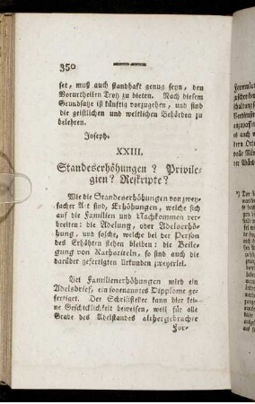 XXIII. Standeserhöhungen? Privilegien? Reskripte?