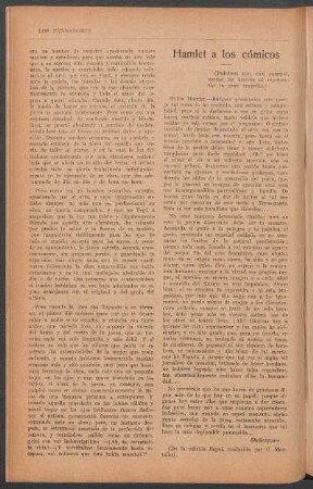 Hamlet a los cómicos : (Palabras que, casi siempre, cortan los actores al representar la gran tragedia.)