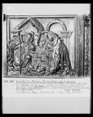Chorgestühl, untere Sitzreihe, Detail: Geburt Christi