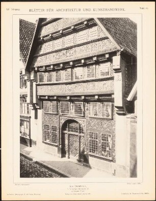 Wohnhaus Bierstraße, Osnabrück: Ansicht (aus: Blätter für Architektur und Kunsthandwerk, 12. Jg., 1899, Tafel 87)