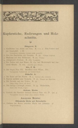 Kupferstiche, Radirungen und Holzschnitte