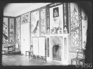 Paretz, Schloss, Gesellschaftssaal mit asiatischer Tapete.
