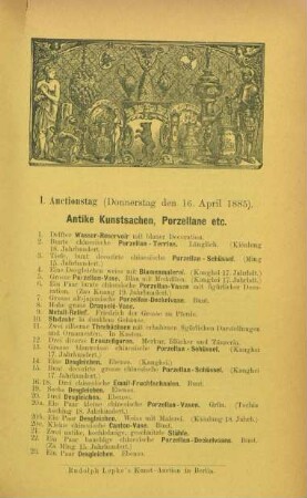 I. Auctionstag (Donnerstag den 16. April 1885)