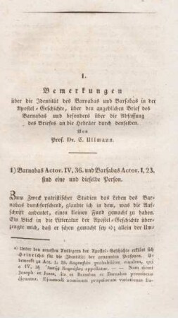 377-399 Bemerkungen über die Identität des Barnabas und Barsabas in der Apostel-Geschichte, über den angeblichen Brief des Barnabas und besonders über die Abfassung des Briefes an die Hebräer durch denselben
