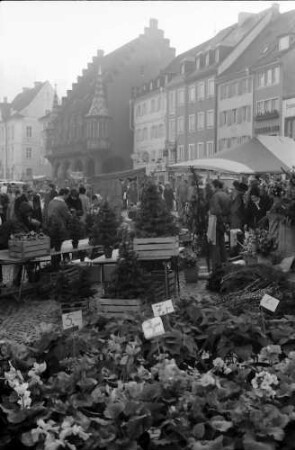 Freiburg: Weihnachtlicher Marktstand mit Blumenständen