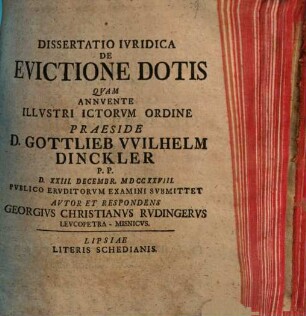Dissertatio Ivridica De Evictione Dotis