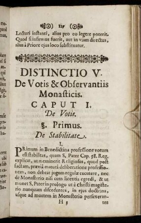 Distinctio V. De Votis & Observantiis Monasticis.