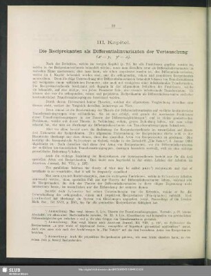 III. Kapitel. Die Reciprokanten als Differentialinvarianten der Vertauschung