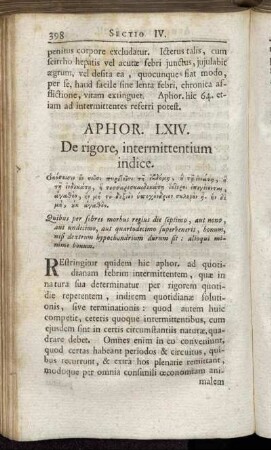 Aphor. LXIV. De rigore, intermittentium indice. - Aphor LXXXIII. De mictionis & dejectionis reciprocatione.