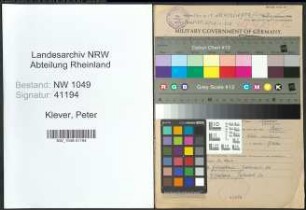 Entnazifizierung Peter Klever , geb. 17.05.1898 (Beamter)