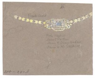 Entwurf Kette und Anhänger : Kette und Anhänger mit Perlen und Schmucksteinen; handschriftliche Anmerkungen