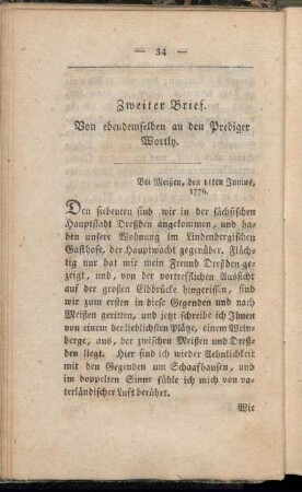 Zweiter Brief. Von ebendemselben an den Prediger Wortly