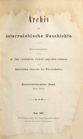 Archiv für österreichische Geschichte. 71. 1887