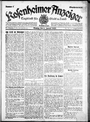 Rosenheimer Anzeiger : Tagblatt für Stadt und Land ; (mit amtlichen Mitteilungen). 1922 = Jg. 68