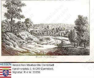 Waake bei Göttingen, Ansicht / Ansicht mit Bildlegende / Widmungsblatt von Hermann v. Gülich aus Wetzlar, Univ. Göttingen, für Heinrich Freiherr v. Gagern (1799-1880), dat. Göttingen, im März 1818