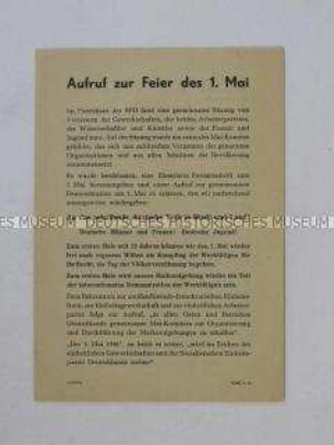 Flugblatt mit dem Aufruf zu einer gemeinsamen Mai-Demonstration