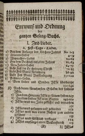 Entwurf und Ordnung des ganzen Gesang-Buchs.