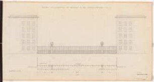 Reichsluftfahrtministerium, Berlin: Ehrenhof, Abschlussgitter zur Wilhelmstraße: Ansicht, Grundriss 1:100
