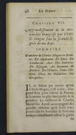 Chapitre VII. Aggrandissement de la Monarchie Françoise par Charle-Magne sous la seconde lignée de nos Roys.