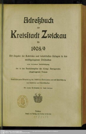 1908/09(1908): Adreßbuch der Kreisstadt Zwickau