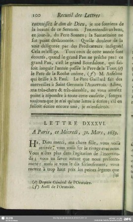 Lettre DXXXVI. A Paris, ce Mécredi, 30. Mars, 1689