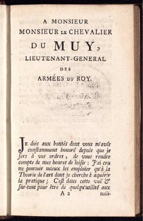 A Monsieur Monsieur Le Chevalier du Muy, Lieutnant-General des Armées du Roy.