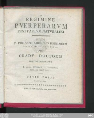 De Regimine Pverperarvm Post Partvm Natvralem
