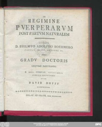 De Regimine Pverperarvm Post Partvm Natvralem