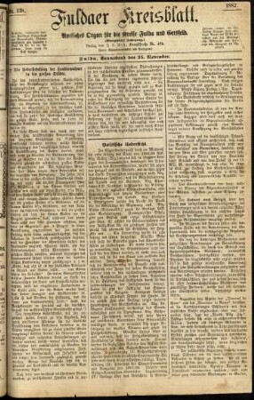Erste Ausgabe vom Samstag, den 25. November 1882.
